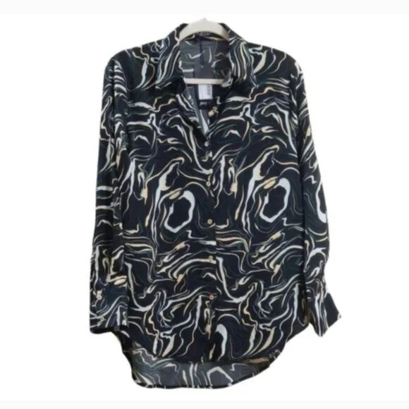 NASTY GAL Abstract Print 2 Piece Set Suit  Button Shirt Wide Leg Pant Sz M - Picture 9 of 11